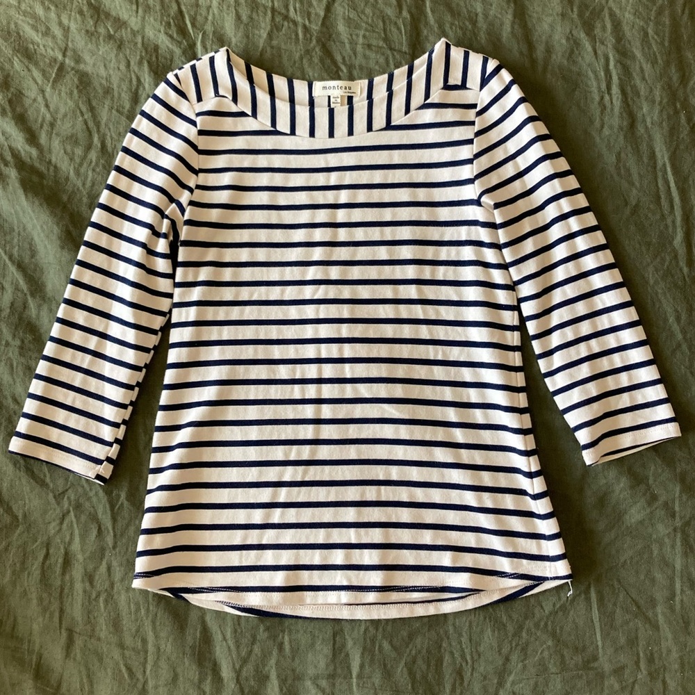 Monteau L 3/4 sleeve tee w/ suede elbow patches